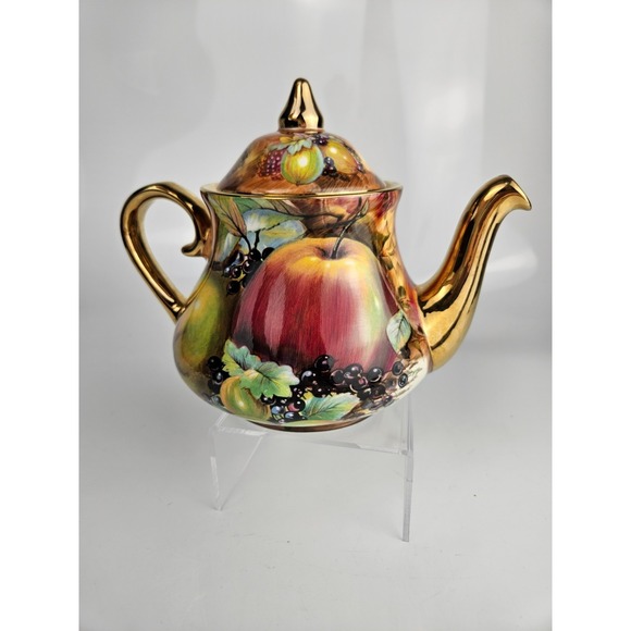 Royal Winton Evesham Teapot Bone China England Gold Trim Signed - Picture 5 of 12